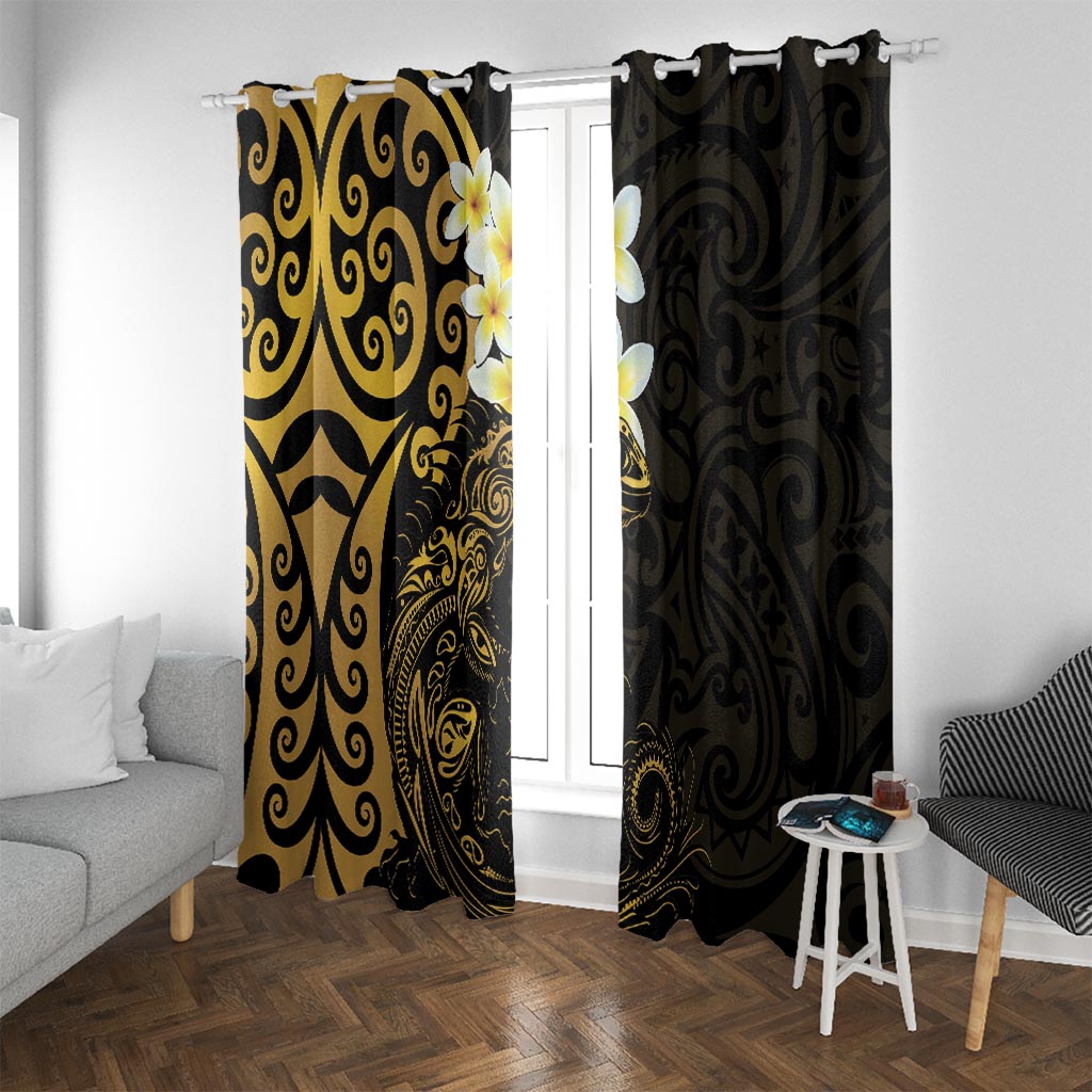 New Zealand Tuatara Plumeria Window Curtain Maori Gold Koru Tribal Tattoo LT01 With Grommets Gold - Polynesian Pride