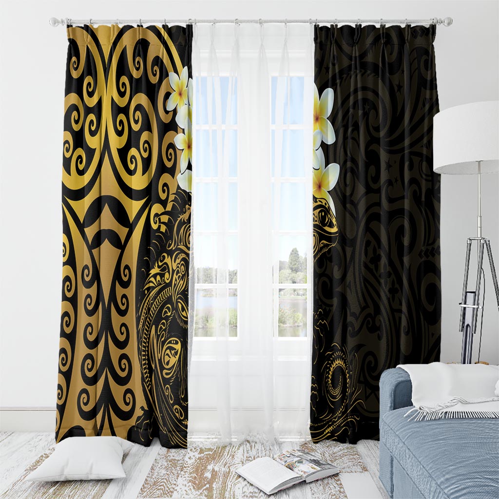 New Zealand Tuatara Plumeria Window Curtain Maori Gold Koru Tribal Tattoo LT01 - Polynesian Pride