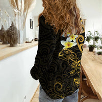 New Zealand Tuatara Plumeria Women Casual Shirt Maori Gold Koru Tribal Tattoo LT01 - Polynesian Pride