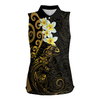 New Zealand Tuatara Plumeria Women Sleeveless Polo Shirt Maori Gold Koru Tribal Tattoo LT01 Female Gold - Polynesian Pride