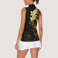 New Zealand Tuatara Plumeria Women Sleeveless Polo Shirt Maori Gold Koru Tribal Tattoo LT01 - Polynesian Pride