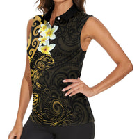 New Zealand Tuatara Plumeria Women Sleeveless Polo Shirt Maori Gold Koru Tribal Tattoo LT01 - Polynesian Pride