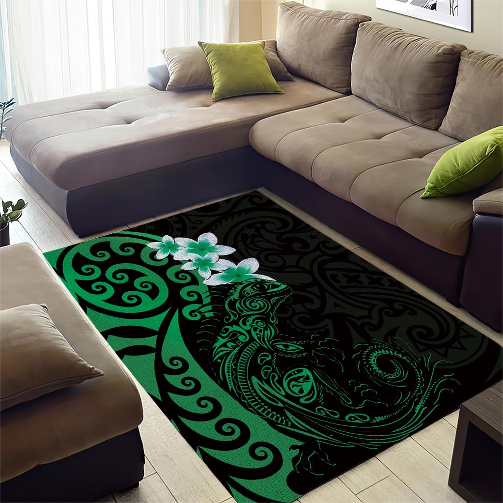 New Zealand Tuatara Plumeria Area Rug Maori Green Koru Tribal Tattoo LT01 - Polynesian Pride