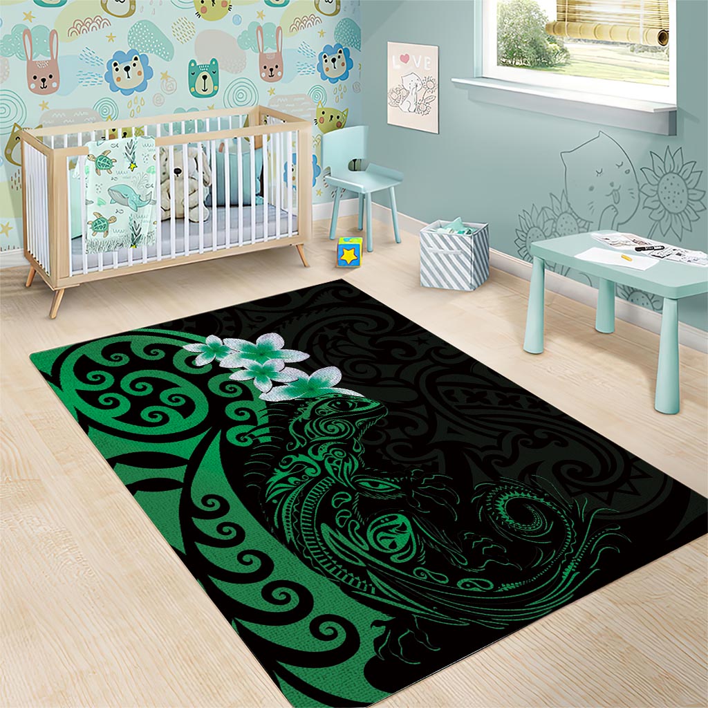 New Zealand Tuatara Plumeria Area Rug Maori Green Koru Tribal Tattoo LT01 - Polynesian Pride