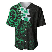 New Zealand Tuatara Plumeria Baseball Jersey Maori Green Koru Tribal Tattoo LT01 Green - Polynesian Pride