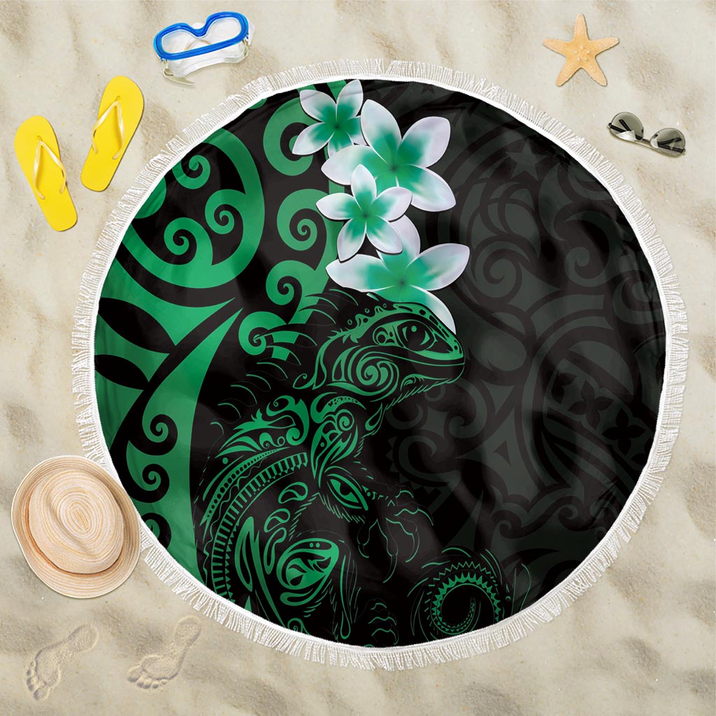 New Zealand Tuatara Plumeria Beach Blanket Maori Green Koru Tribal Tattoo LT01 One Size 150cm Green - Polynesian Pride