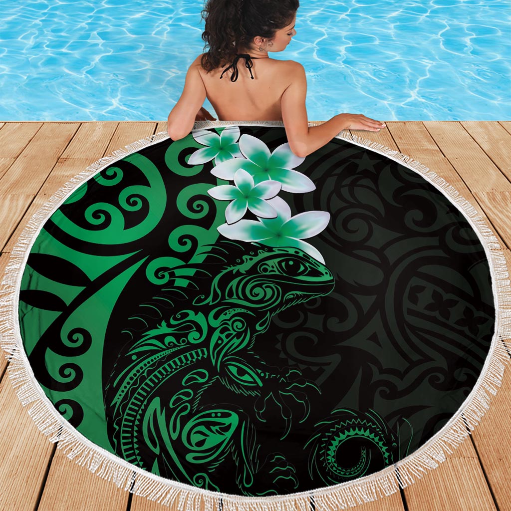 New Zealand Tuatara Plumeria Beach Blanket Maori Green Koru Tribal Tattoo LT01 - Polynesian Pride