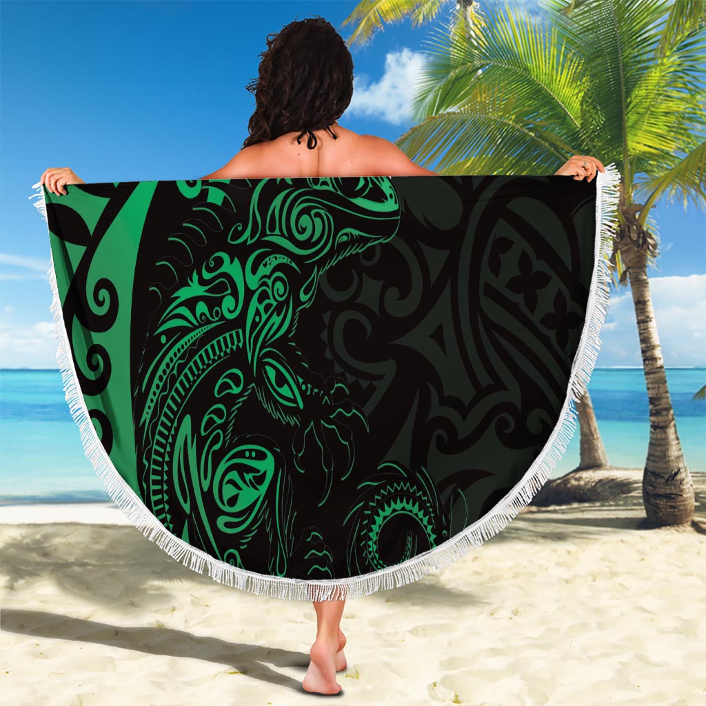 New Zealand Tuatara Plumeria Beach Blanket Maori Green Koru Tribal Tattoo LT01 - Polynesian Pride