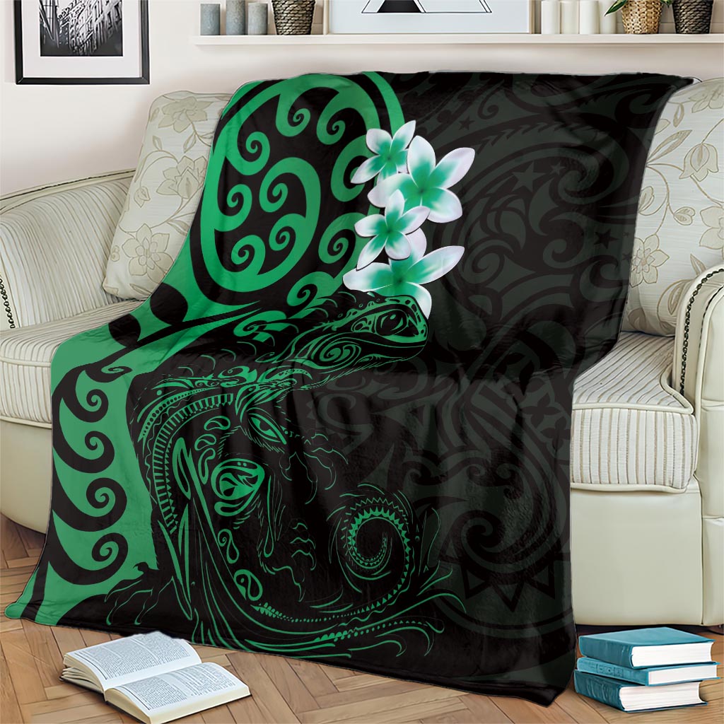 New Zealand Tuatara Plumeria Blanket Maori Green Koru Tribal Tattoo LT01 - Polynesian Pride