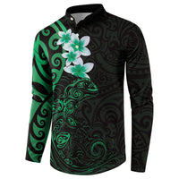 New Zealand Tuatara Plumeria Button Sweatshirt Maori Green Koru Tribal Tattoo LT01 - Polynesian Pride