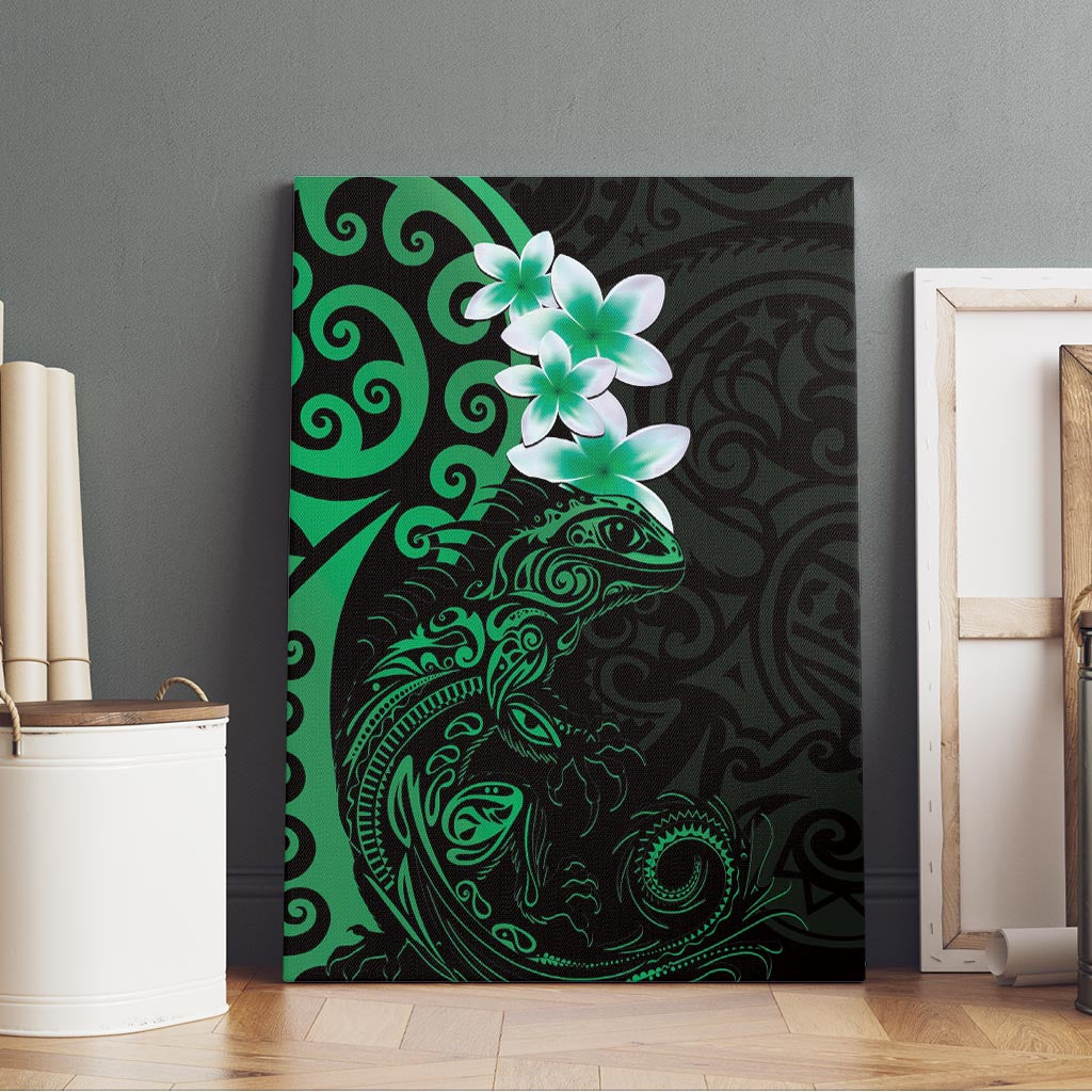 New Zealand Tuatara Plumeria Canvas Wall Art Maori Green Koru Tribal Tattoo LT01 - Polynesian Pride