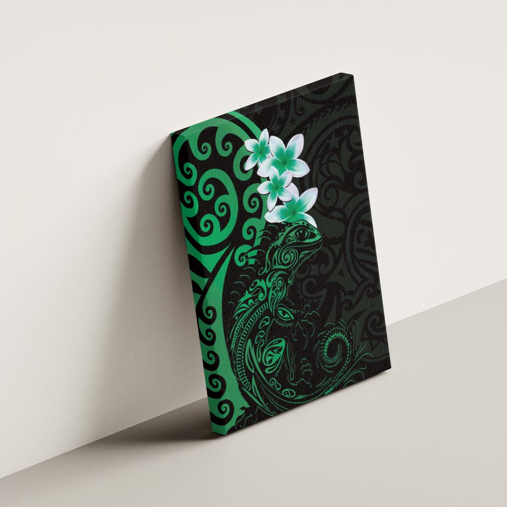 New Zealand Tuatara Plumeria Canvas Wall Art Maori Green Koru Tribal Tattoo LT01 - Polynesian Pride