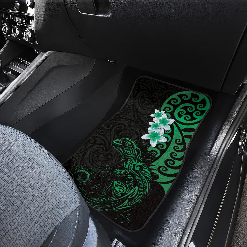 New Zealand Tuatara Plumeria Car Mats Maori Green Koru Tribal Tattoo LT01 - Polynesian Pride