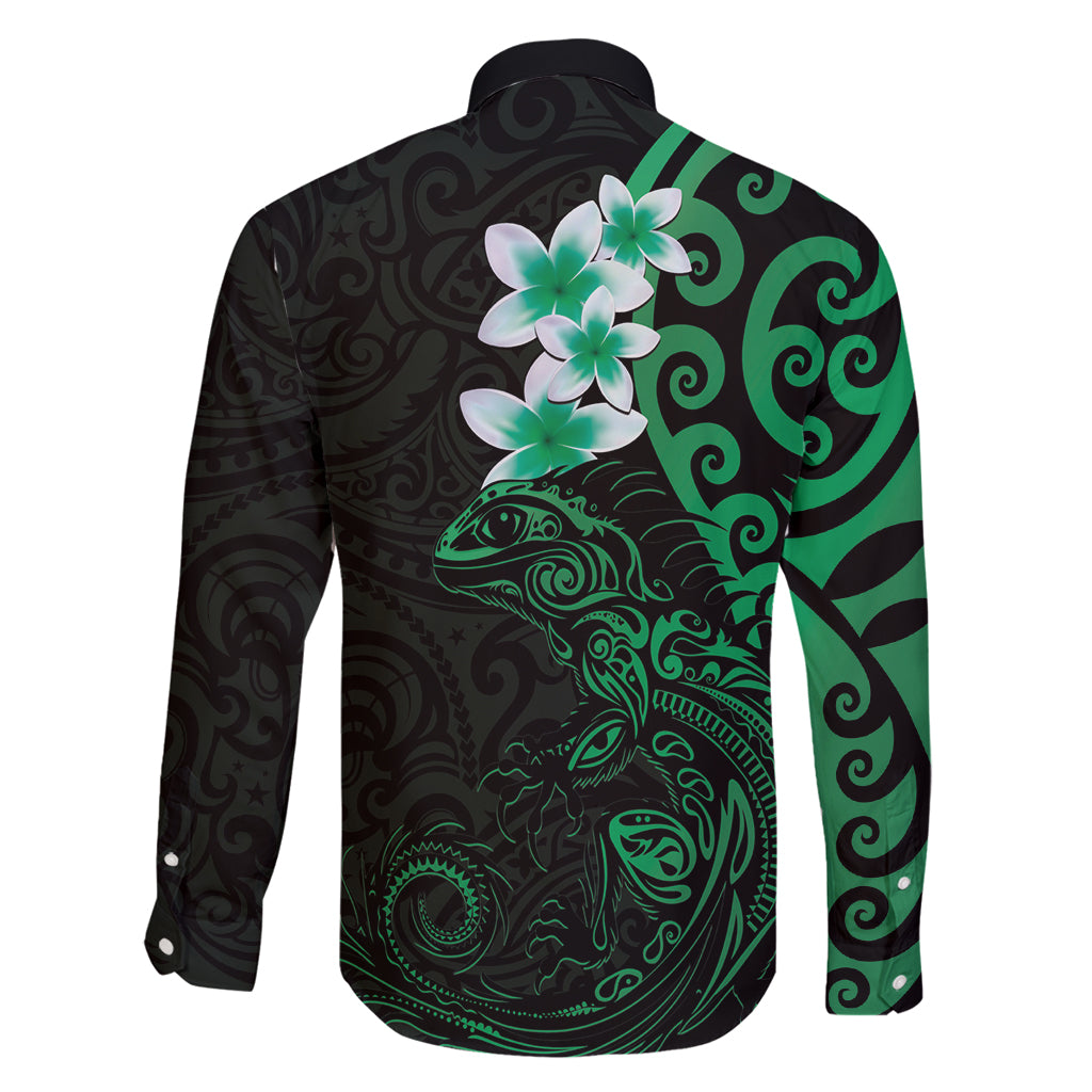 New Zealand Tuatara Plumeria Family Matching Mermaid Dress and Hawaiian Shirt Maori Green Koru Tribal Tattoo LT01 - Polynesian Pride