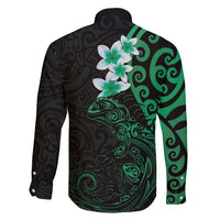 New Zealand Tuatara Plumeria Family Matching Mermaid Dress and Hawaiian Shirt Maori Green Koru Tribal Tattoo LT01 - Polynesian Pride