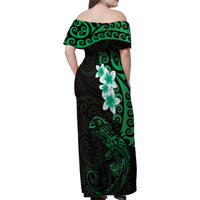 New Zealand Tuatara Plumeria Family Matching Off Shoulder Maxi Dress and Hawaiian Shirt Maori Green Koru Tribal Tattoo LT01 - Polynesian Pride