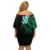 New Zealand Tuatara Plumeria Family Matching Off Shoulder Short Dress and Hawaiian Shirt Maori Green Koru Tribal Tattoo LT01 - Polynesian Pride