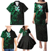 New Zealand Tuatara Plumeria Family Matching Puletasi and Hawaiian Shirt Maori Green Koru Tribal Tattoo LT01 - Polynesian Pride