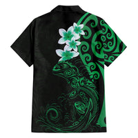 New Zealand Tuatara Plumeria Family Matching Short Sleeve Bodycon Dress and Hawaiian Shirt Maori Green Koru Tribal Tattoo LT01 - Polynesian Pride