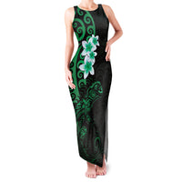 New Zealand Tuatara Plumeria Family Matching Tank Maxi Dress and Hawaiian Shirt Maori Green Koru Tribal Tattoo LT01 Mom's Dress Green - Polynesian Pride