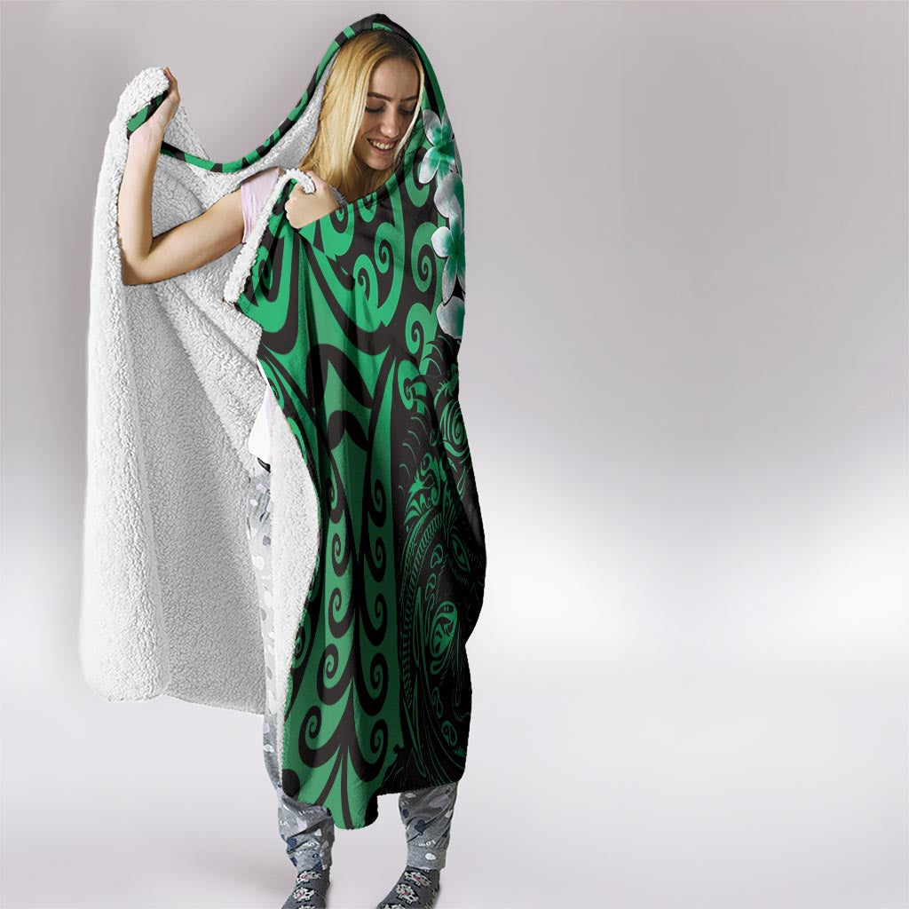 New Zealand Tuatara Plumeria Hooded Blanket Maori Green Koru Tribal Tattoo LT01 - Polynesian Pride