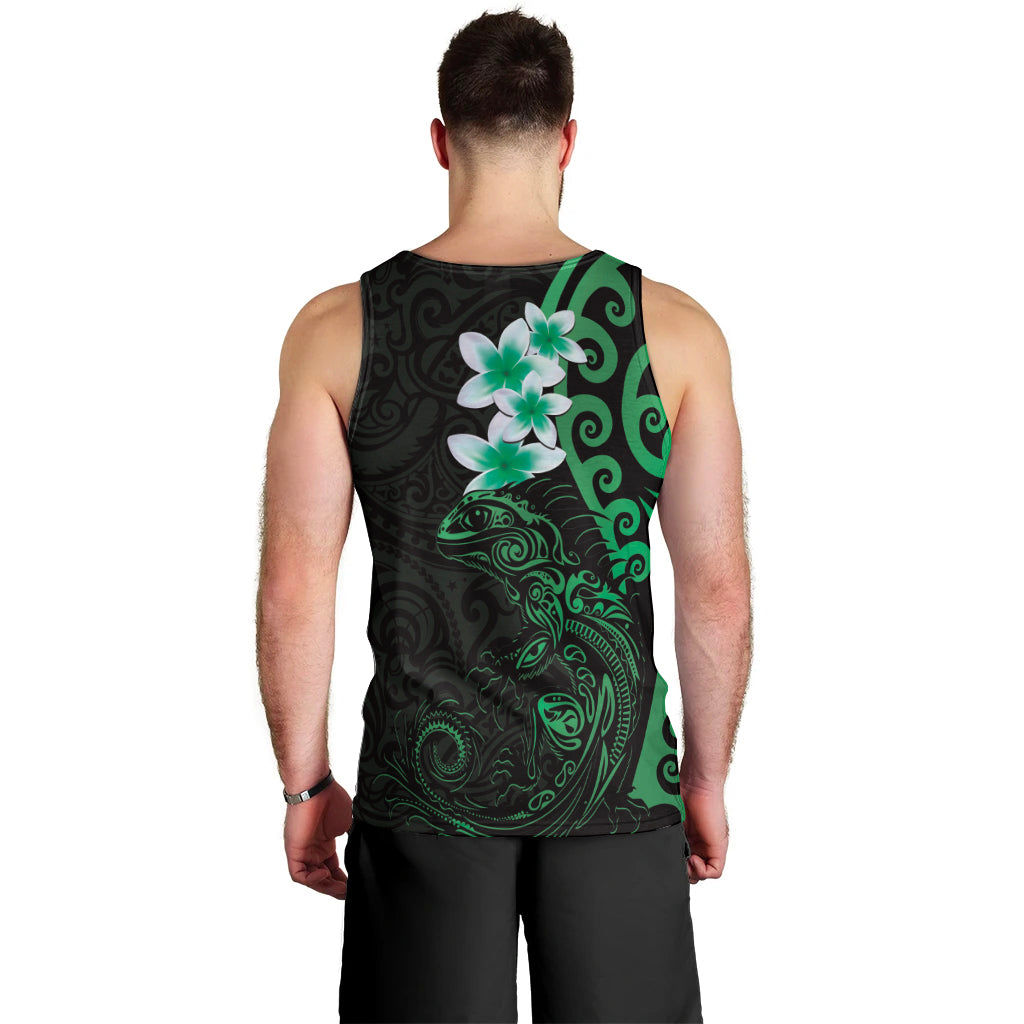 New Zealand Tuatara Plumeria Men Tank Top Maori Green Koru Tribal Tattoo LT01 - Polynesian Pride