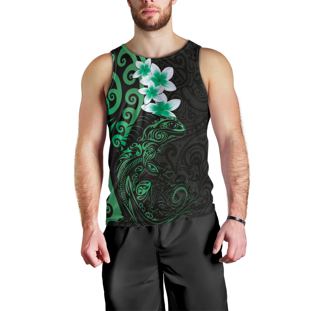 New Zealand Tuatara Plumeria Men Tank Top Maori Green Koru Tribal Tattoo LT01 - Polynesian Pride
