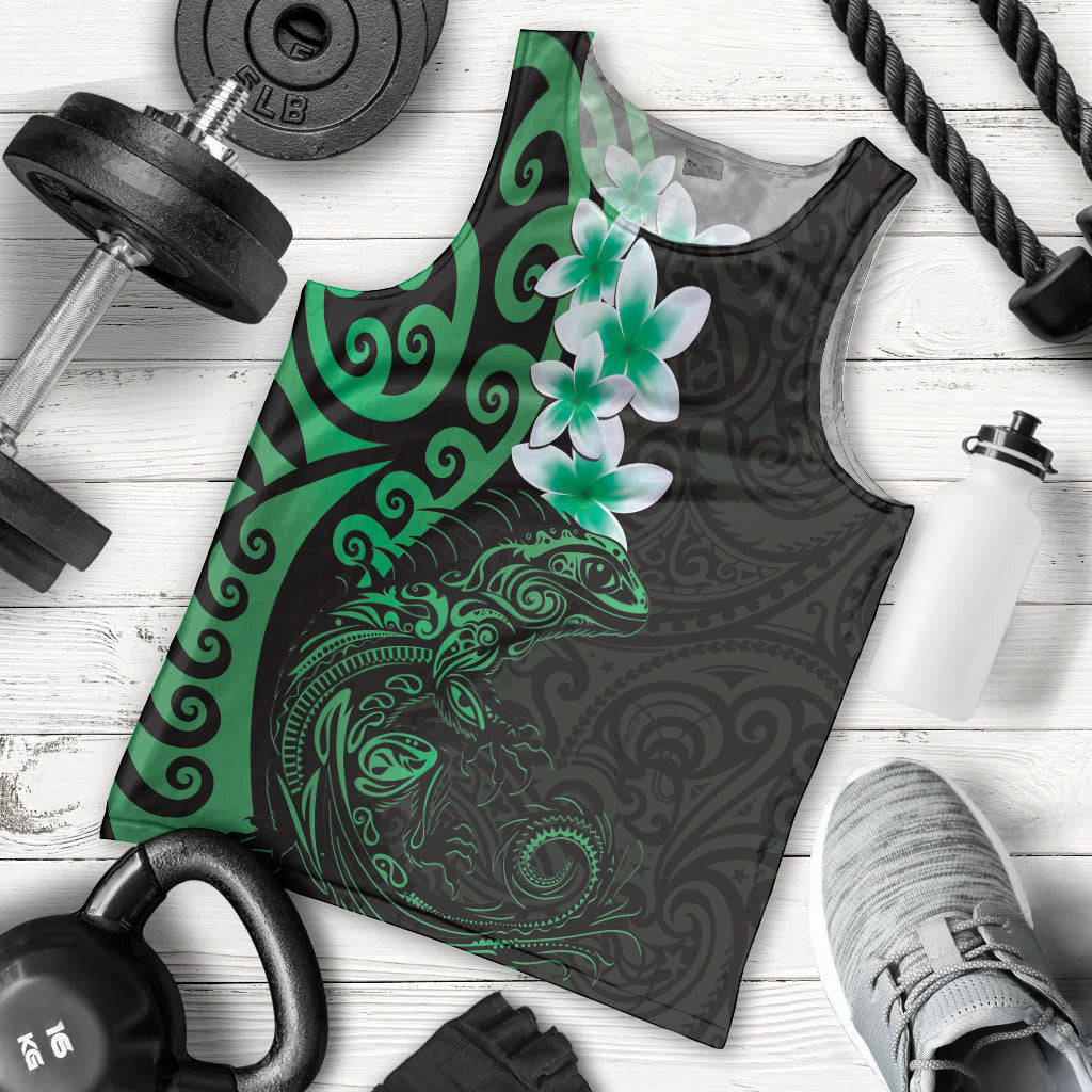New Zealand Tuatara Plumeria Men Tank Top Maori Green Koru Tribal Tattoo LT01 - Polynesian Pride
