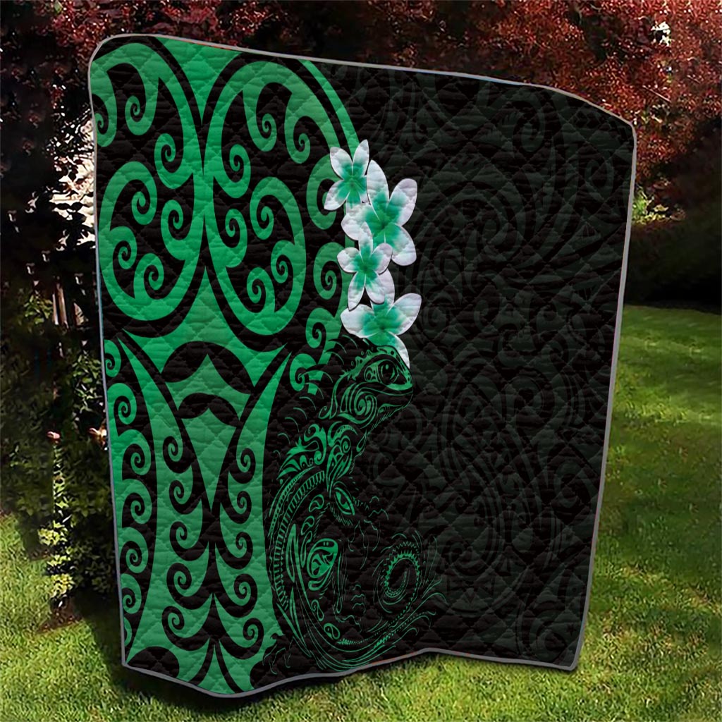 New Zealand Tuatara Plumeria Quilt Maori Green Koru Tribal Tattoo LT01 - Polynesian Pride