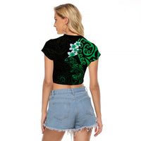 New Zealand Tuatara Plumeria Raglan Cropped T Shirt Maori Green Koru Tribal Tattoo LT01 - Polynesian Pride