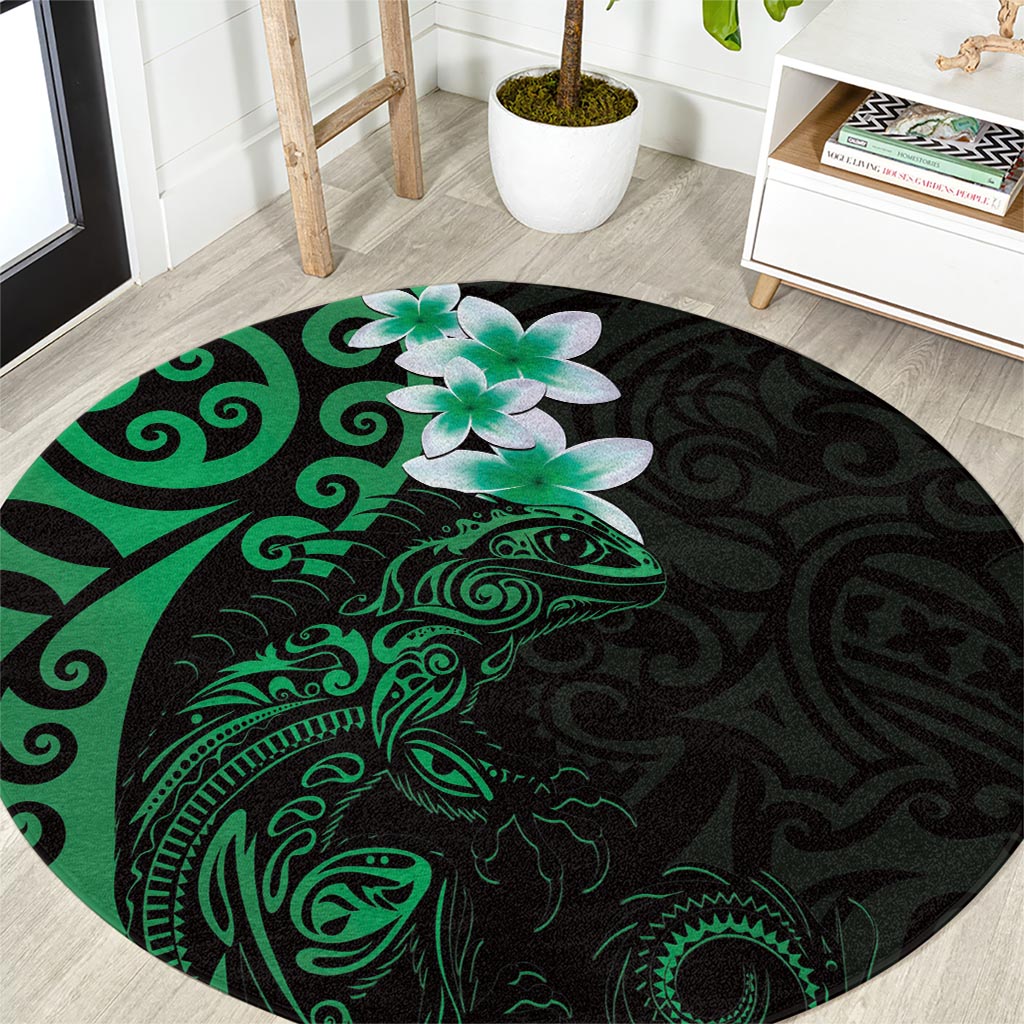 New Zealand Tuatara Plumeria Round Carpet Maori Green Koru Tribal Tattoo LT01 Green - Polynesian Pride
