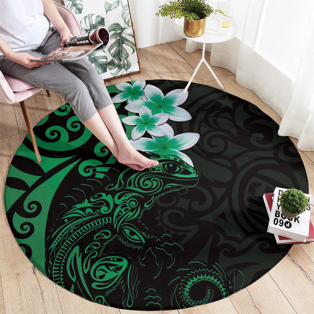 New Zealand Tuatara Plumeria Round Carpet Maori Green Koru Tribal Tattoo LT01 - Polynesian Pride