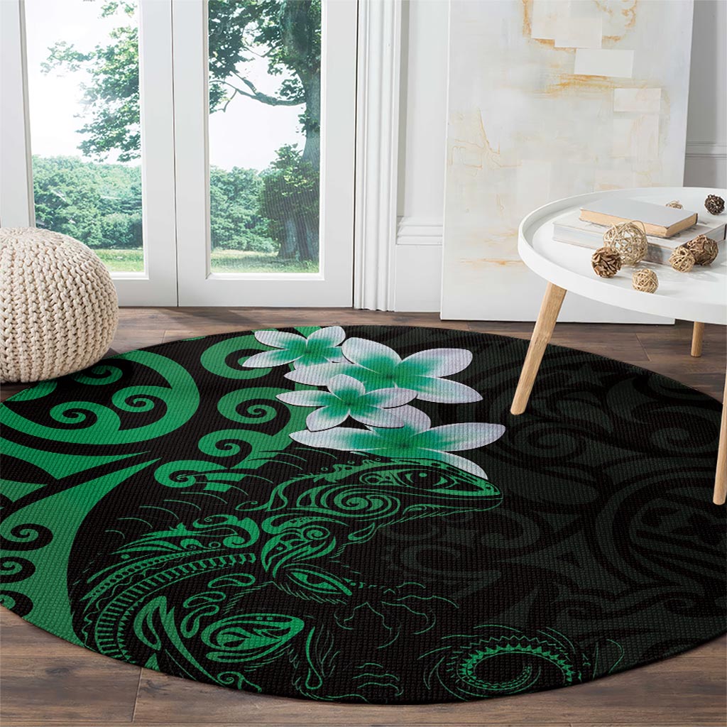 New Zealand Tuatara Plumeria Round Carpet Maori Green Koru Tribal Tattoo LT01 - Polynesian Pride