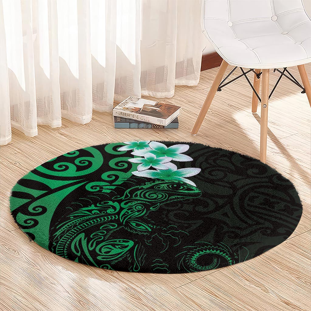 New Zealand Tuatara Plumeria Round Carpet Maori Green Koru Tribal Tattoo LT01 - Polynesian Pride