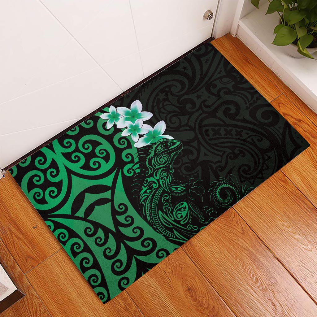 New Zealand Tuatara Plumeria Rubber Doormat Maori Green Koru Tribal Tattoo LT01 Green - Polynesian Pride