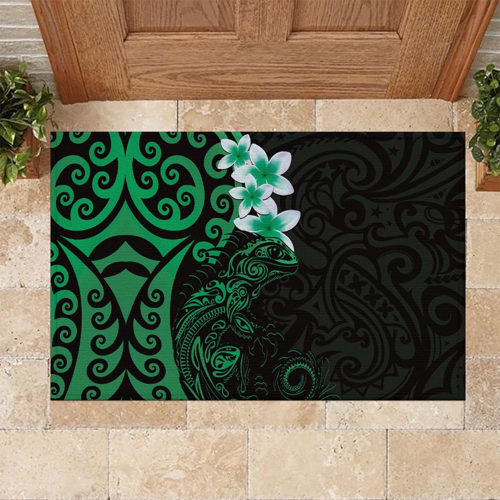 New Zealand Tuatara Plumeria Rubber Doormat Maori Green Koru Tribal Tattoo LT01 - Polynesian Pride