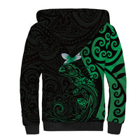 New Zealand Tuatara Plumeria Sherpa Hoodie Maori Green Koru Tribal Tattoo LT01 - Polynesian Pride
