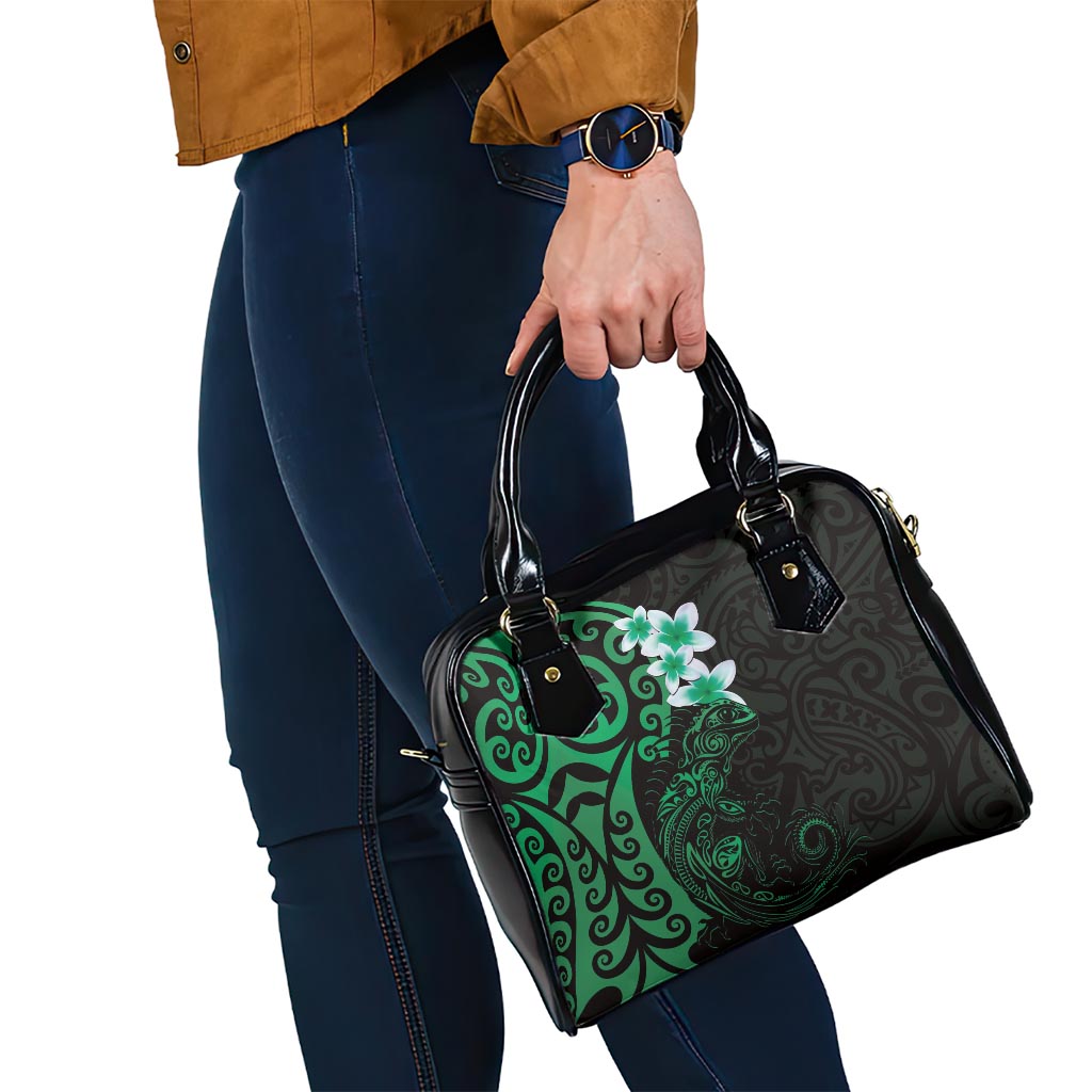 New Zealand Tuatara Plumeria Shoulder Handbag Maori Green Koru Tribal Tattoo LT01 - Polynesian Pride
