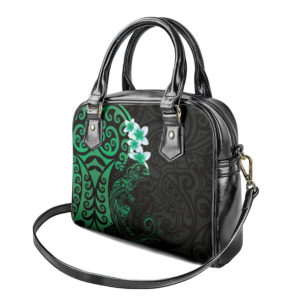 New Zealand Tuatara Plumeria Shoulder Handbag Maori Green Koru Tribal Tattoo LT01 - Polynesian Pride