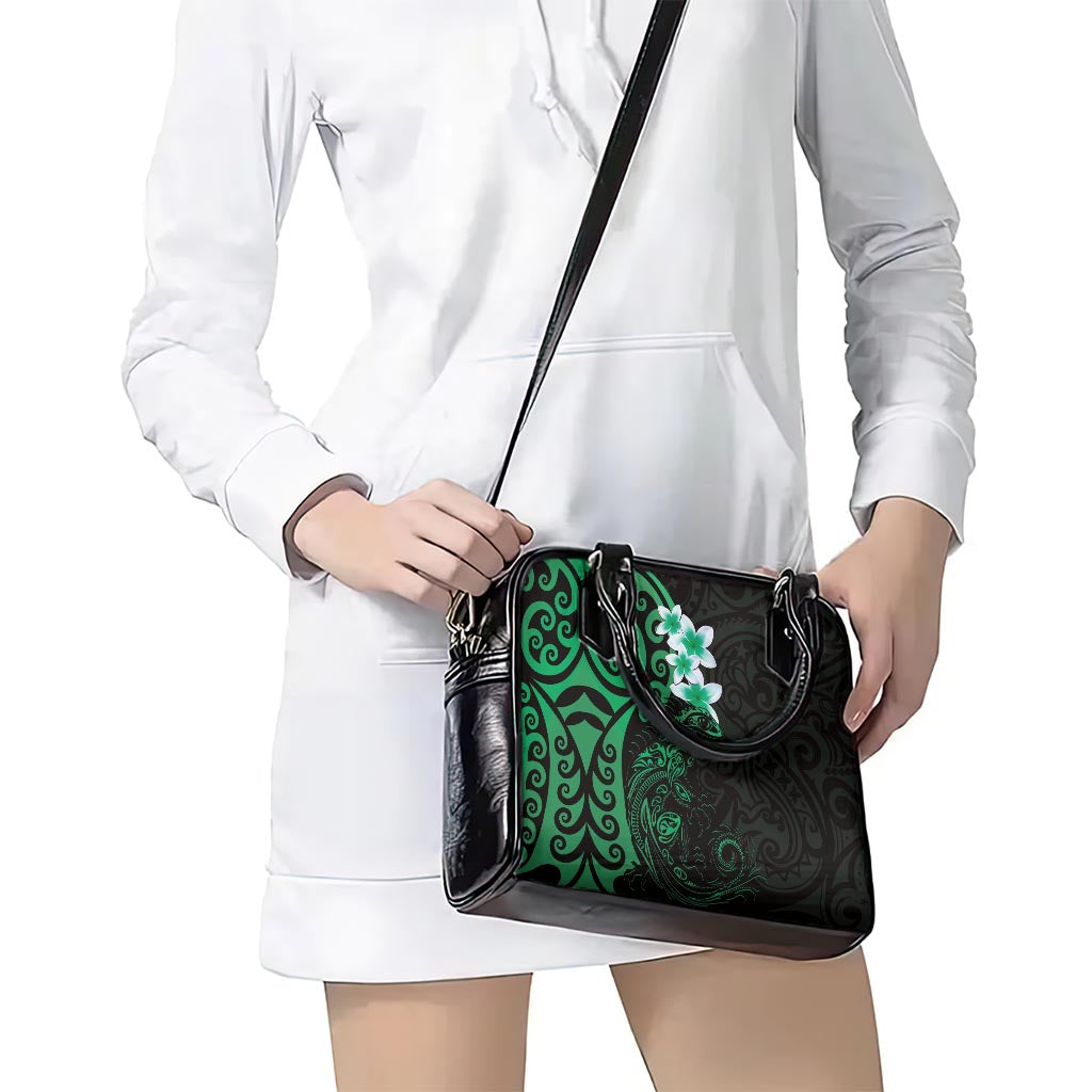 New Zealand Tuatara Plumeria Shoulder Handbag Maori Green Koru Tribal Tattoo LT01 - Polynesian Pride