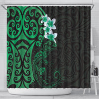 New Zealand Tuatara Plumeria Shower Curtain Maori Green Koru Tribal Tattoo LT01 - Polynesian Pride