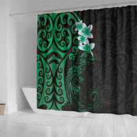 New Zealand Tuatara Plumeria Shower Curtain Maori Green Koru Tribal Tattoo LT01 - Polynesian Pride
