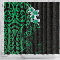 New Zealand Tuatara Plumeria Shower Curtain Maori Green Koru Tribal Tattoo LT01 - Polynesian Pride