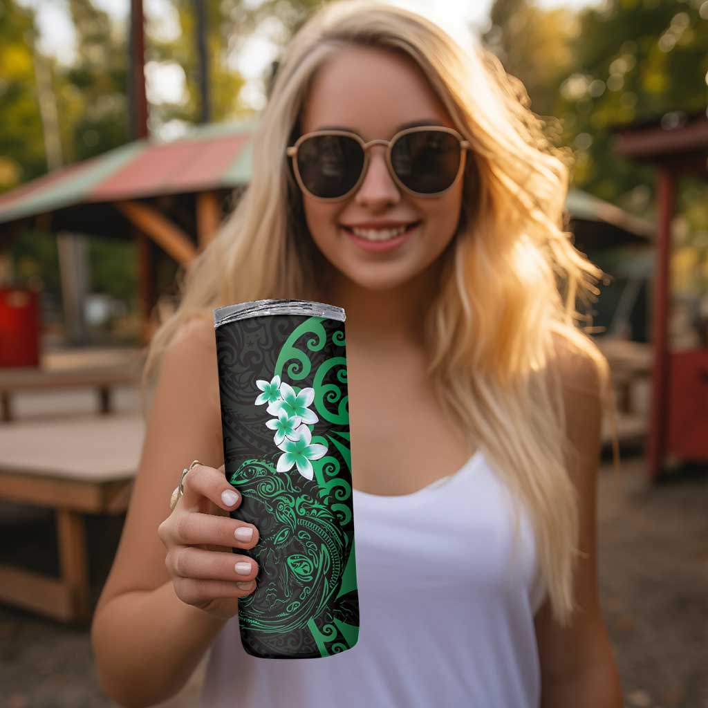 New Zealand Tuatara Plumeria Skinny Tumbler Maori Green Koru Tribal Tattoo LT01 - Polynesian Pride
