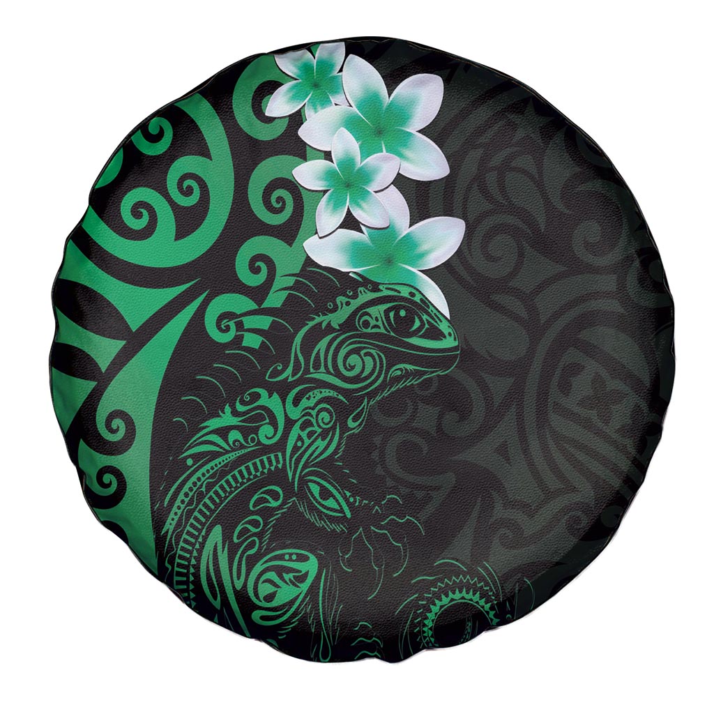 New Zealand Tuatara Plumeria Spare Tire Cover Maori Green Koru Tribal Tattoo LT01 - Polynesian Pride