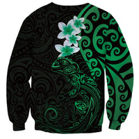 New Zealand Tuatara Plumeria Sweatshirt Maori Green Koru Tribal Tattoo LT01 - Polynesian Pride