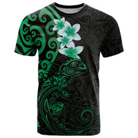 New Zealand Tuatara Plumeria T Shirt Maori Green Koru Tribal Tattoo LT01 Green - Polynesian Pride