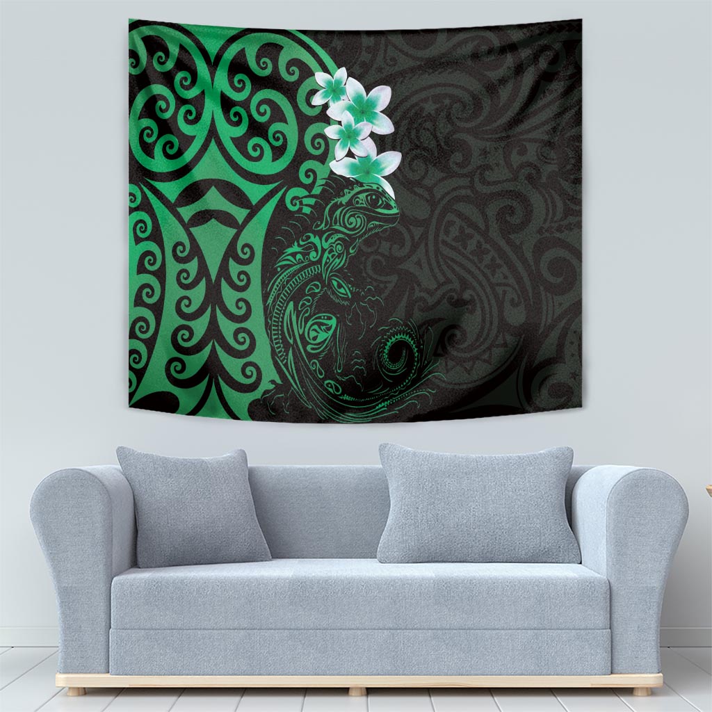 New Zealand Tuatara Plumeria Tapestry Maori Green Koru Tribal Tattoo LT01 - Polynesian Pride