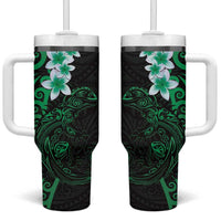 New Zealand Tuatara Plumeria Tumbler With Handle Maori Green Koru Tribal Tattoo LT01 One Size: 40 oz Green - Polynesian Pride