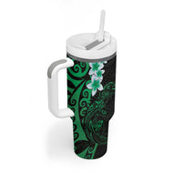 New Zealand Tuatara Plumeria Tumbler With Handle Maori Green Koru Tribal Tattoo LT01 - Polynesian Pride